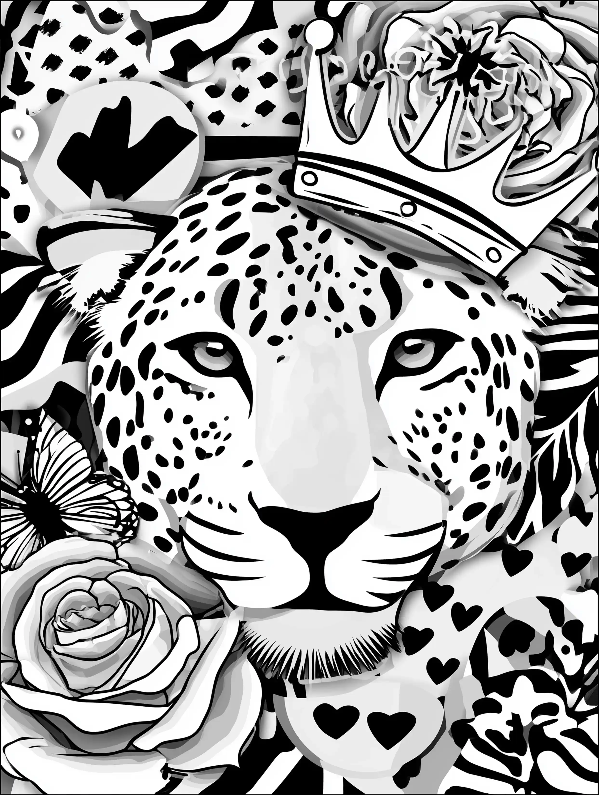 Free cheetah printable coloring page featuring a regal royal cheetah